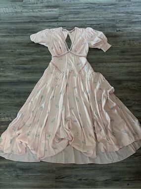 Free People Blush Pink Floral Maxi Dress with Lace Trim